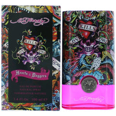 Ed Hardy Hearts & Daggers bottle pour display, ideal for daily wear and special occasions.