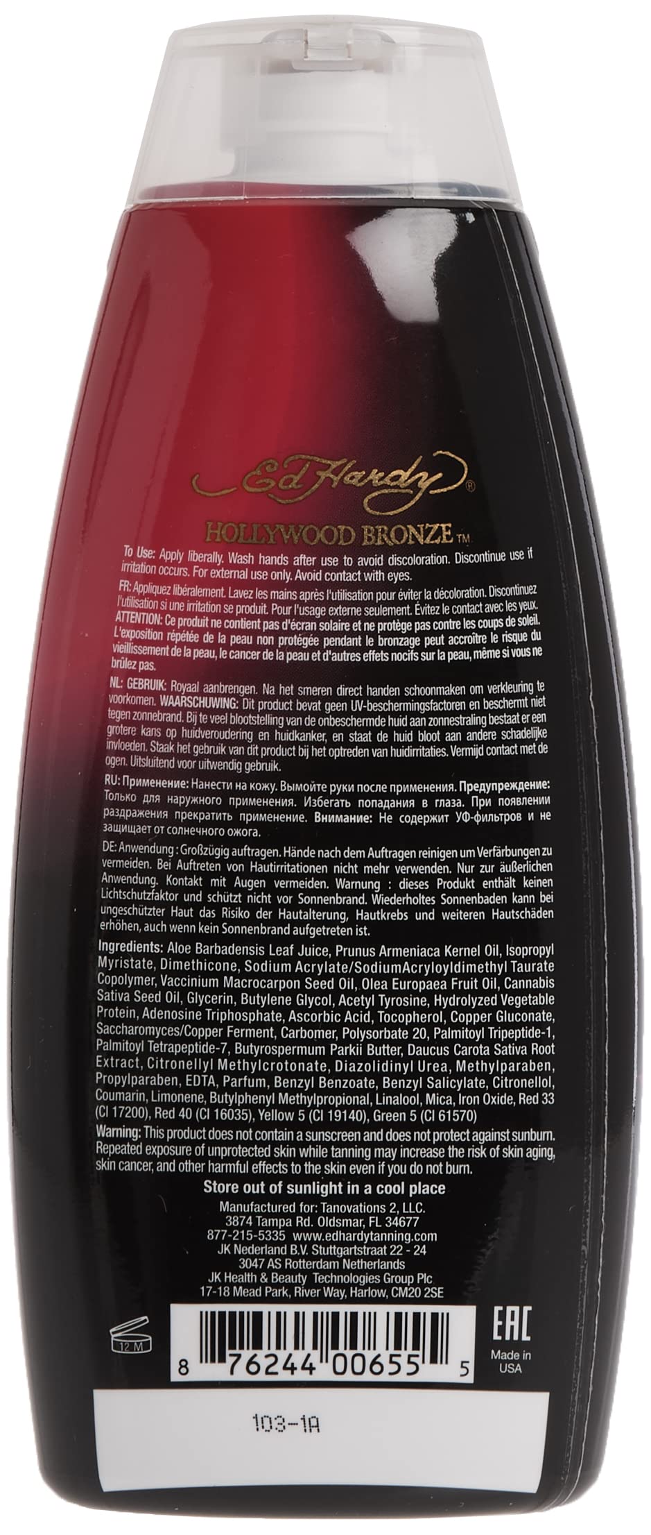 Textura cremosa de Ed Hardy Hollywood Bronze Lotion ideal para bronceado gradual.