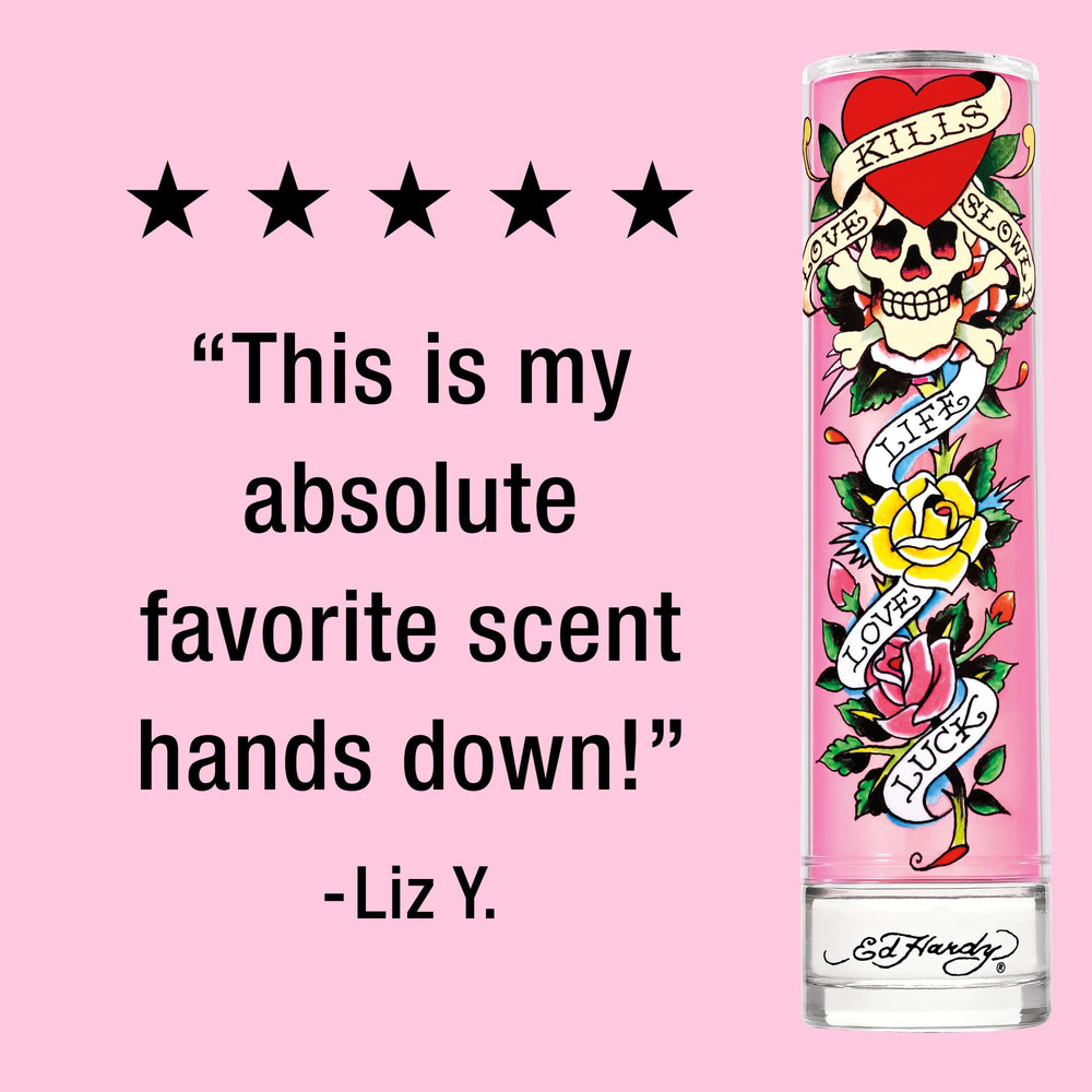 ED HARDY fragrance notes mango and strawberry for daytime freshness.