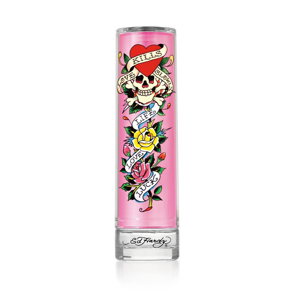 ED HARDY perfume packaging front view conveys bold casual style.