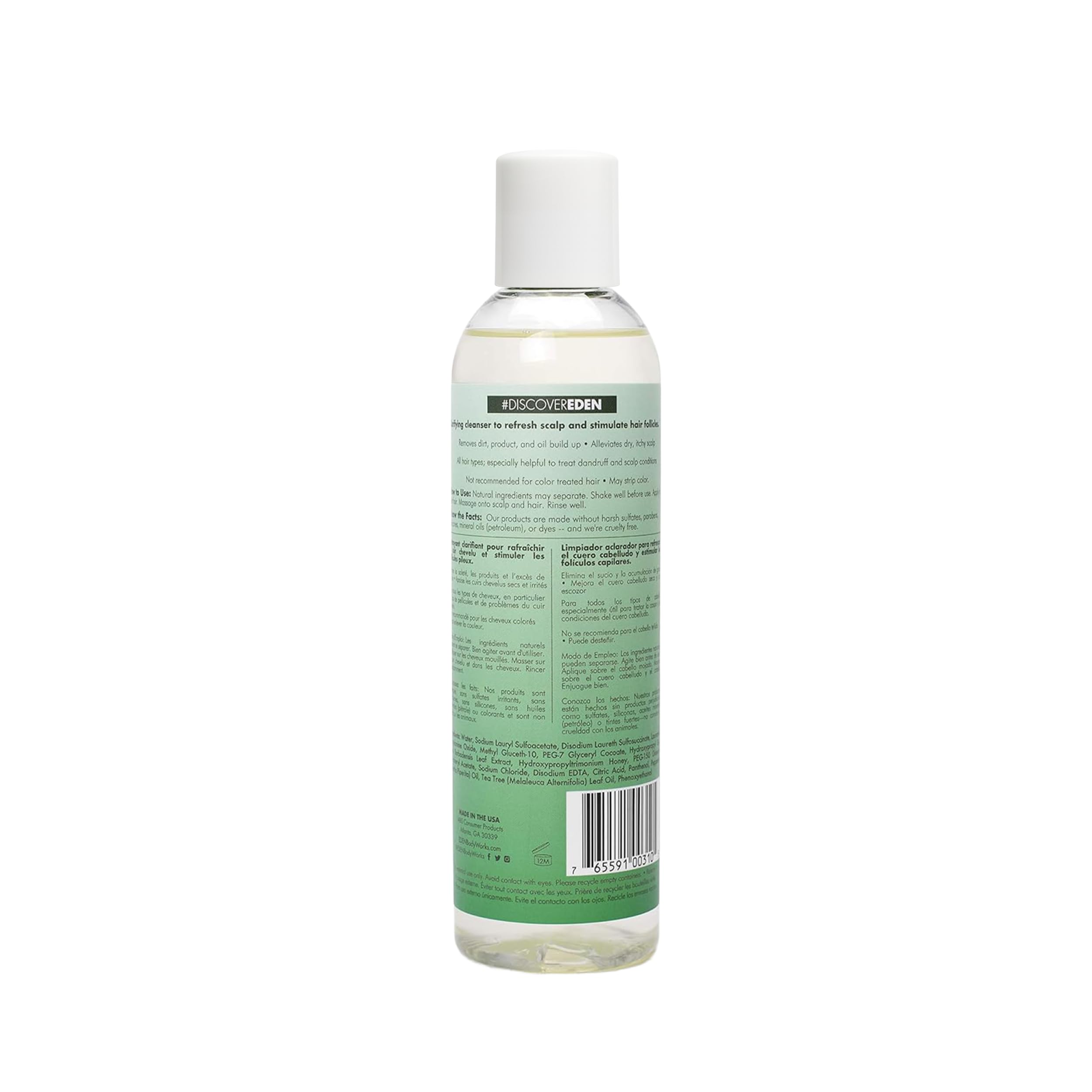 Peppermint Tea Tree Shampoo de EDEN, aplicación en el cuero cabelludo para refrescar