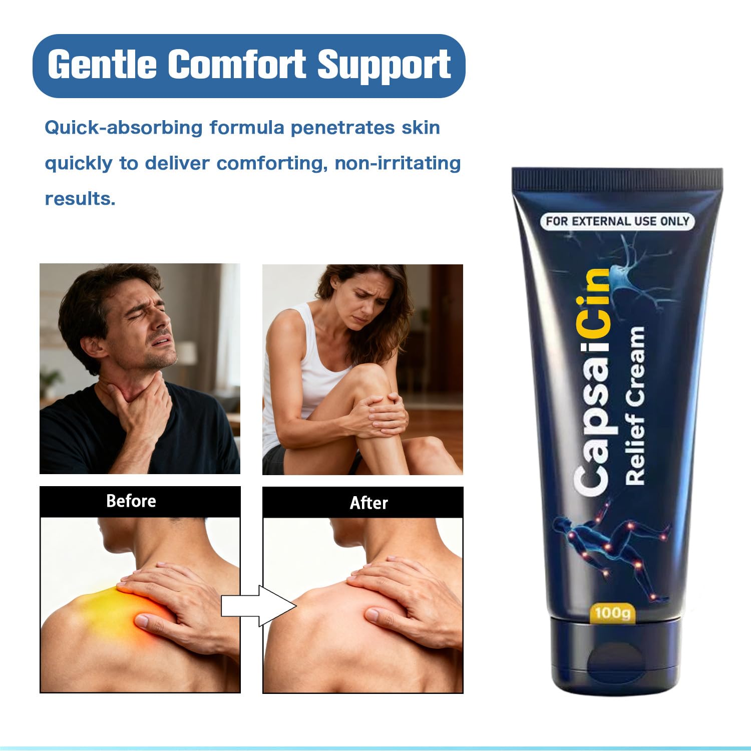 EdenEdges Capsa Neuropathy Cream applied to knees and hips for everyday ease.