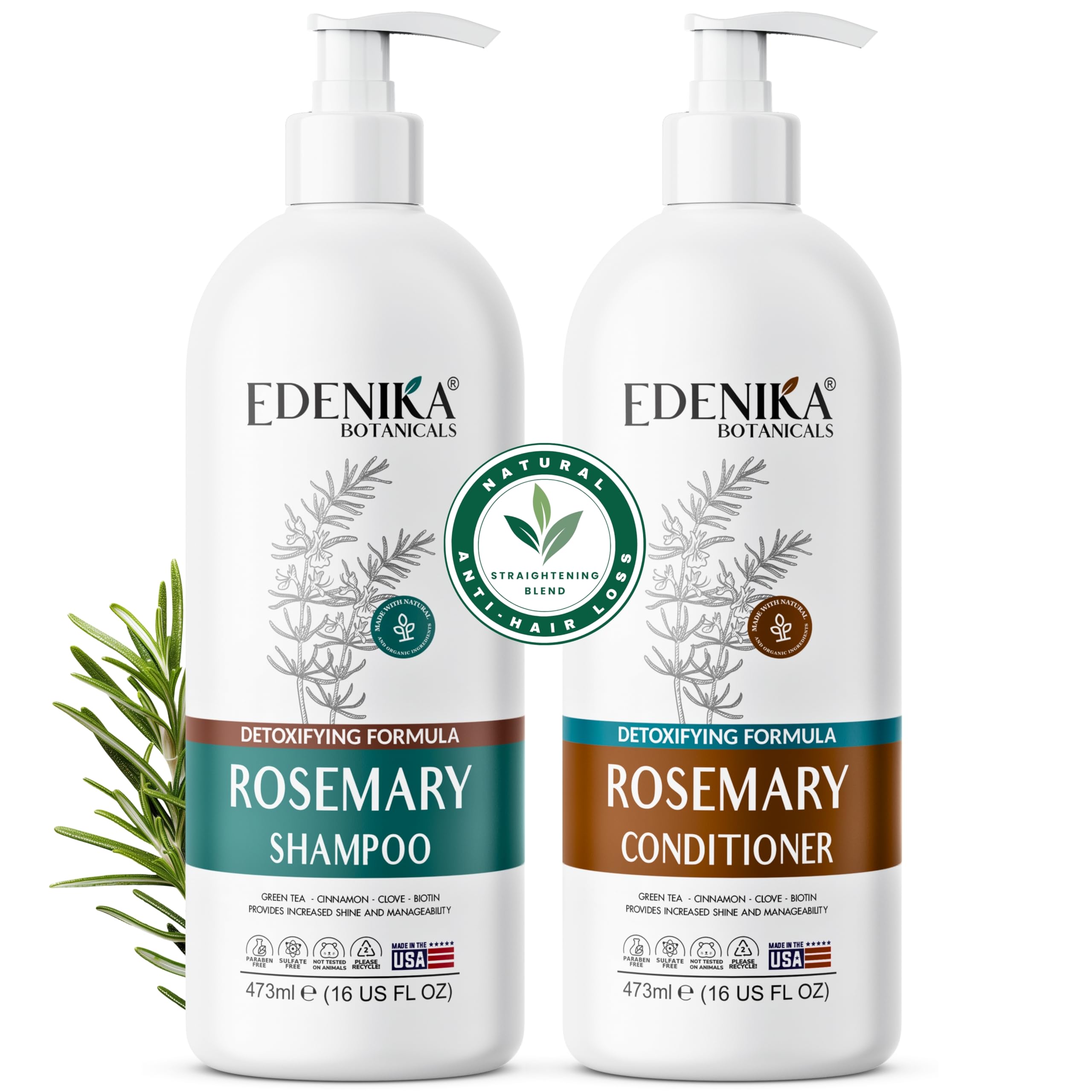 Edenika Botanicals Rosemary Shampoo bottle shows organic formula for healthier hair.