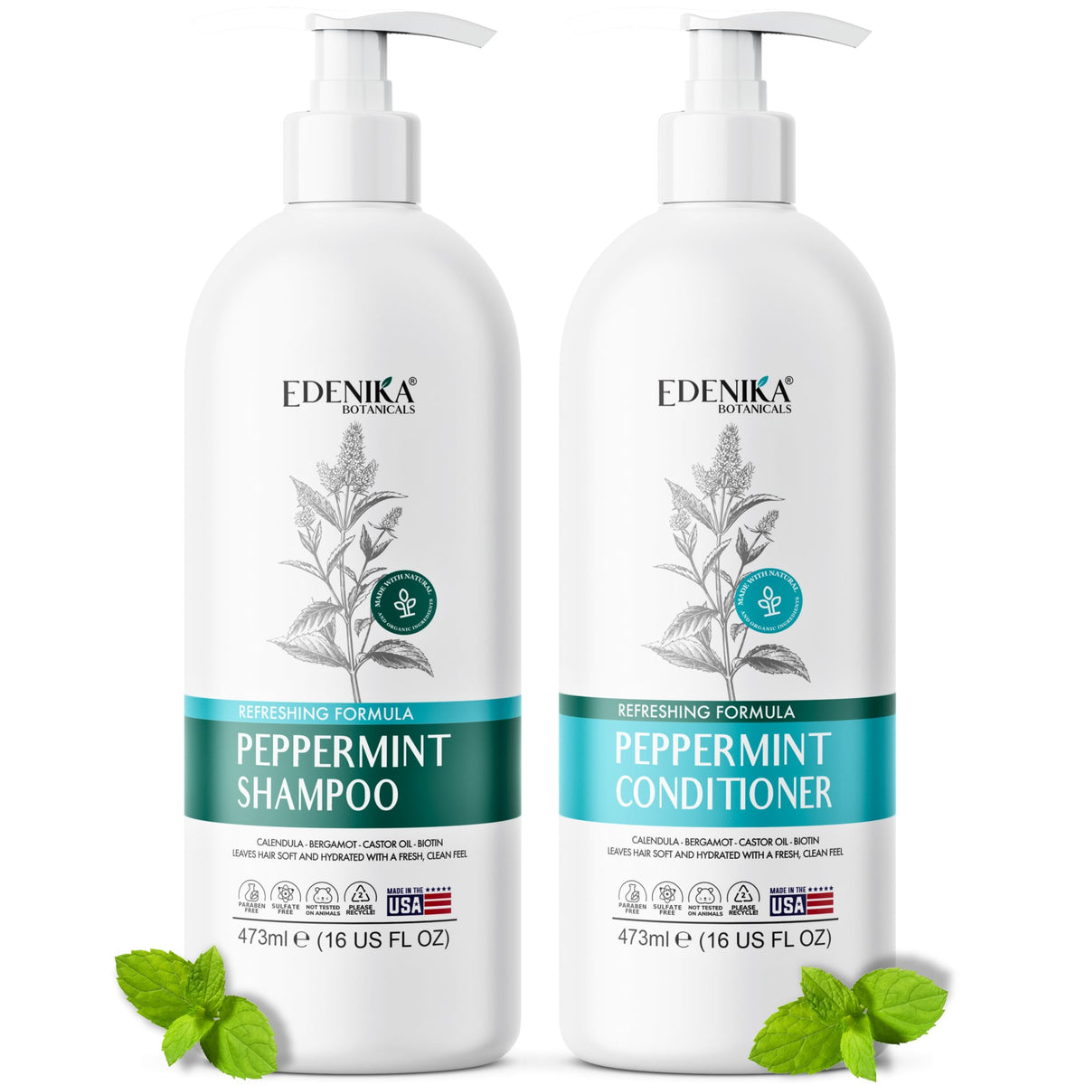 EDENIKA BOTANICALS Champú de Menta: botella frontal para limpieza refrescante