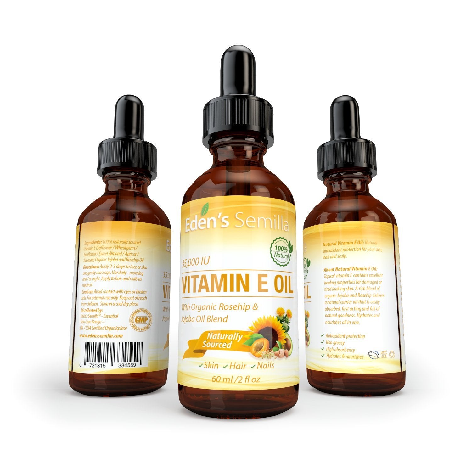 Eden's Semilla Mezcla Rosa Mosqueta y Jojoba para reparación y sedosidad de la piel.