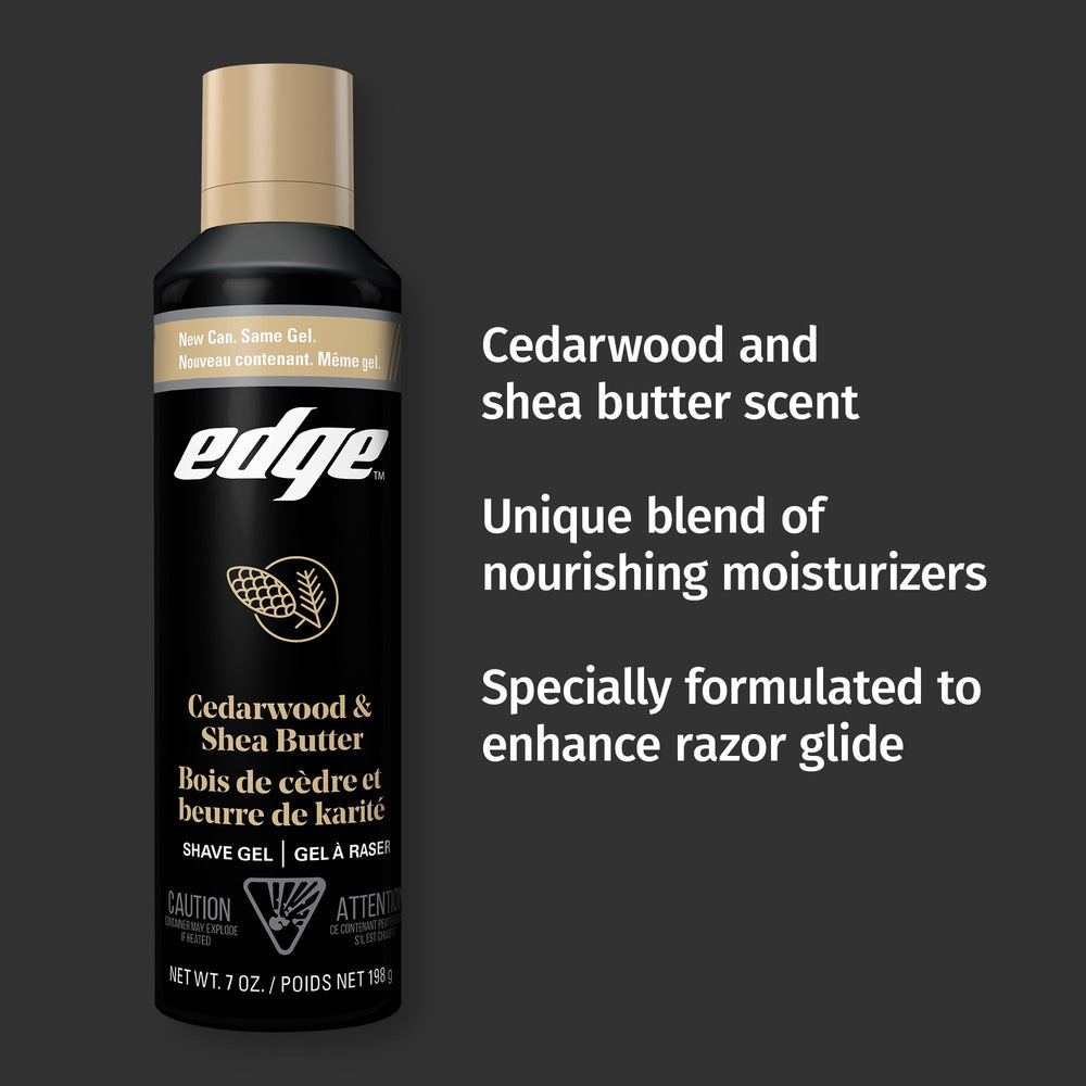 Edge Shave Gel packaging close-up emphasizes value of the 3-pack