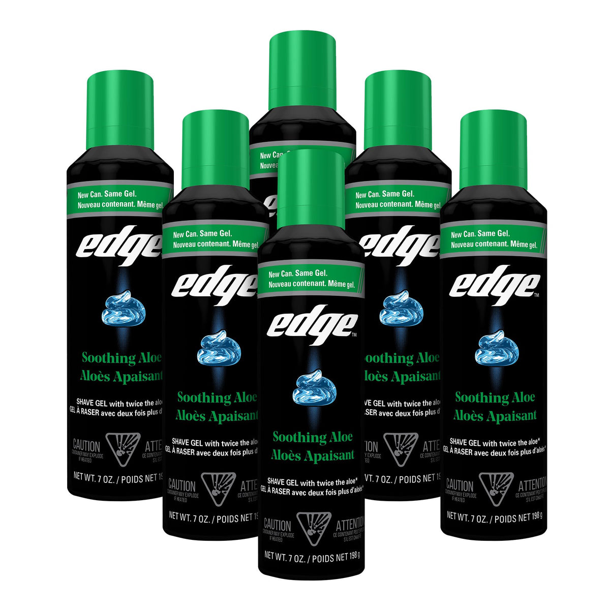 Edge Shaving Gel label front on six-pack bottle helps you identify the product quickly.