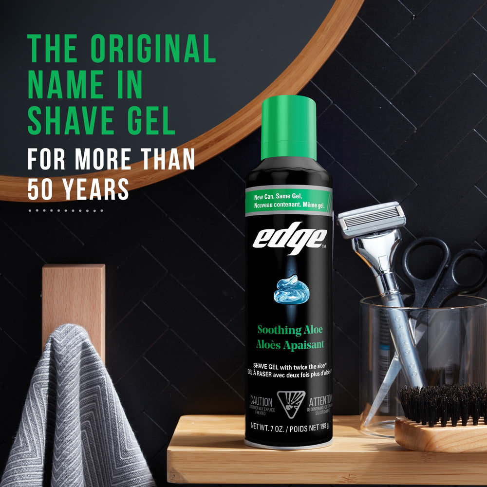 Edge Shaving Gel razor burn reduction feature cushions skin during shaving.