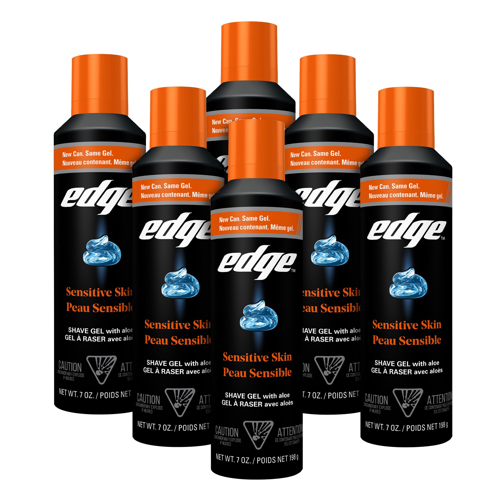 Edge shaving gel bottle in a six-pack for sensitive skin, soothing aloe