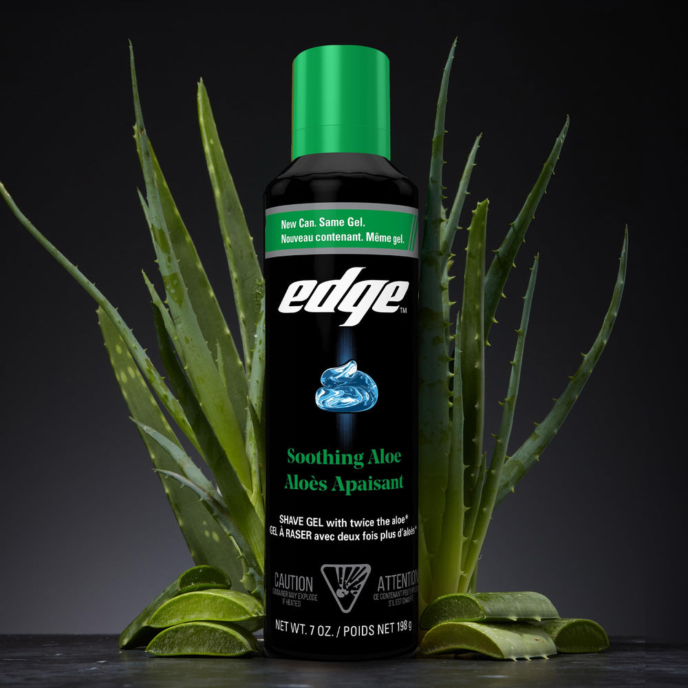 Edge Shaving Gel skin moisture glide showcases a hydrating formula for comfortable shave.