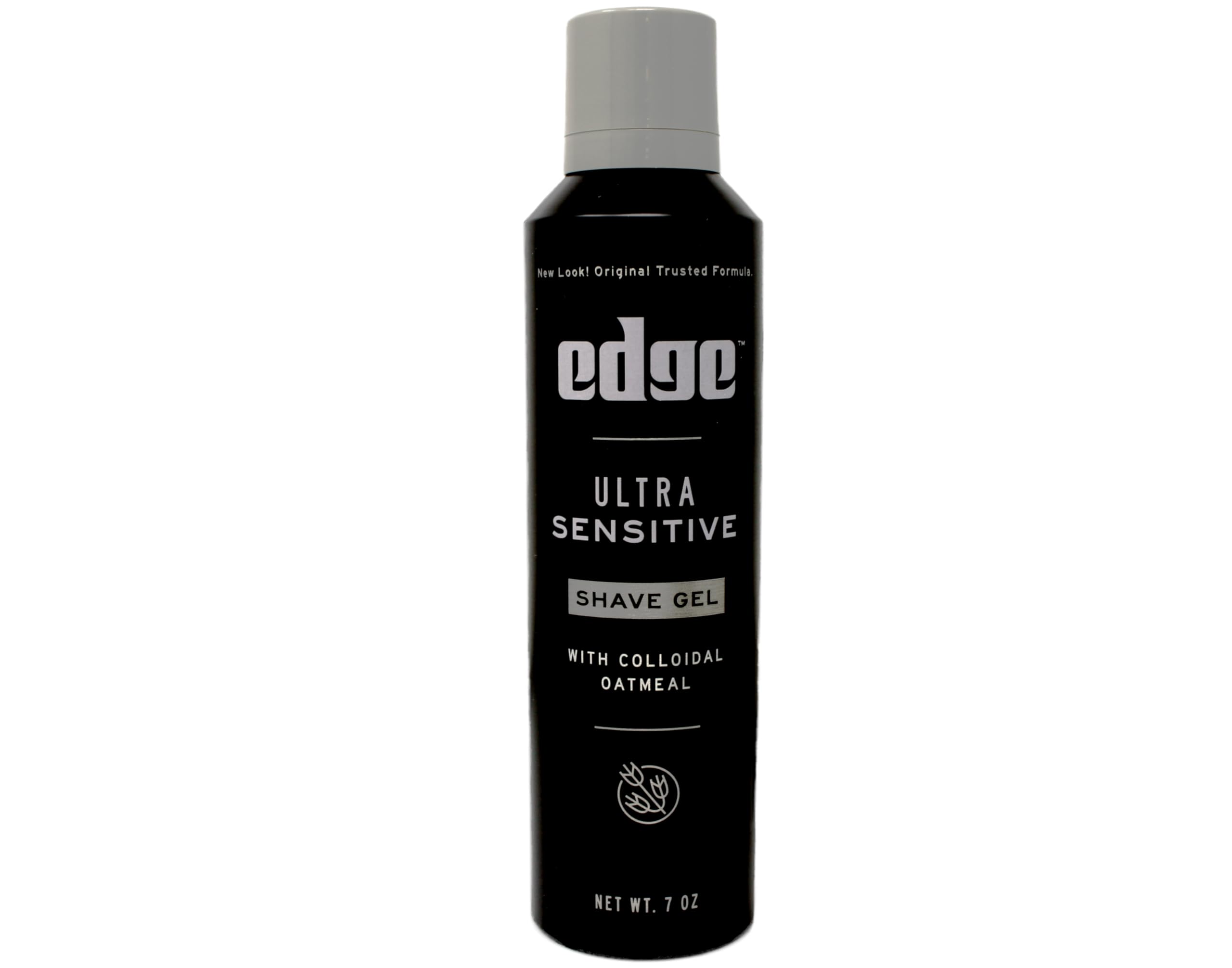 Edge Ultra Sensitive Shave Gel bottle back shows dye- and paraben-free formula.