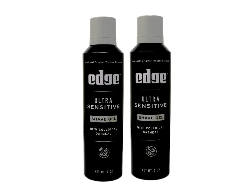 Edge Ultra Sensitive Shave Gel bottle front in a two-pack, highlighting soothing hydration.