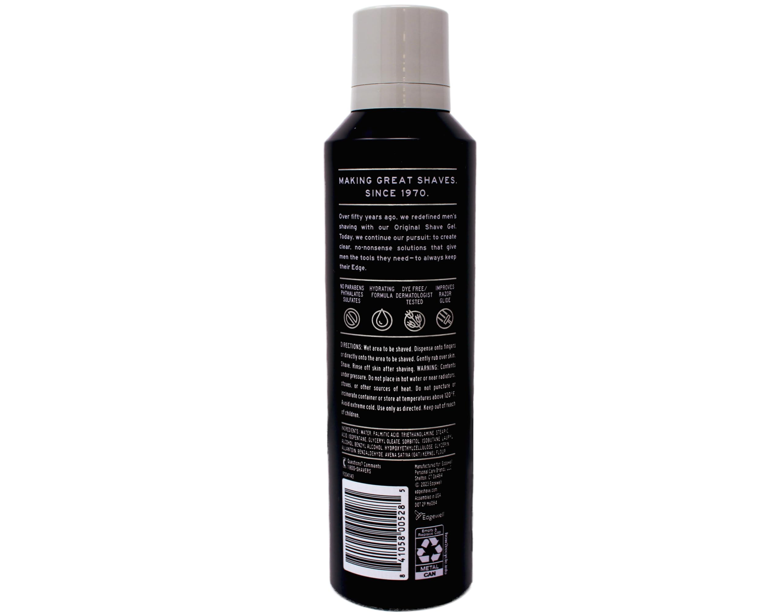 Edge logo on bottle emphasizing sensitive skin care during shaving.