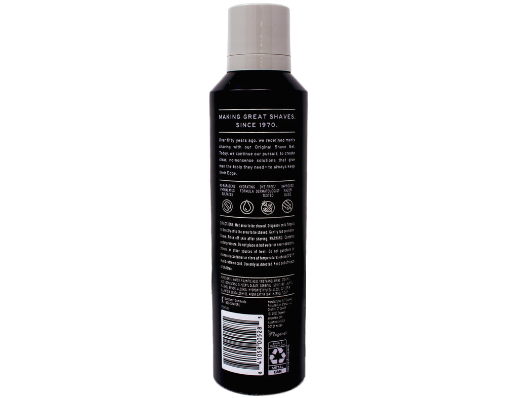Edge logo on bottle emphasizing sensitive skin care during shaving.