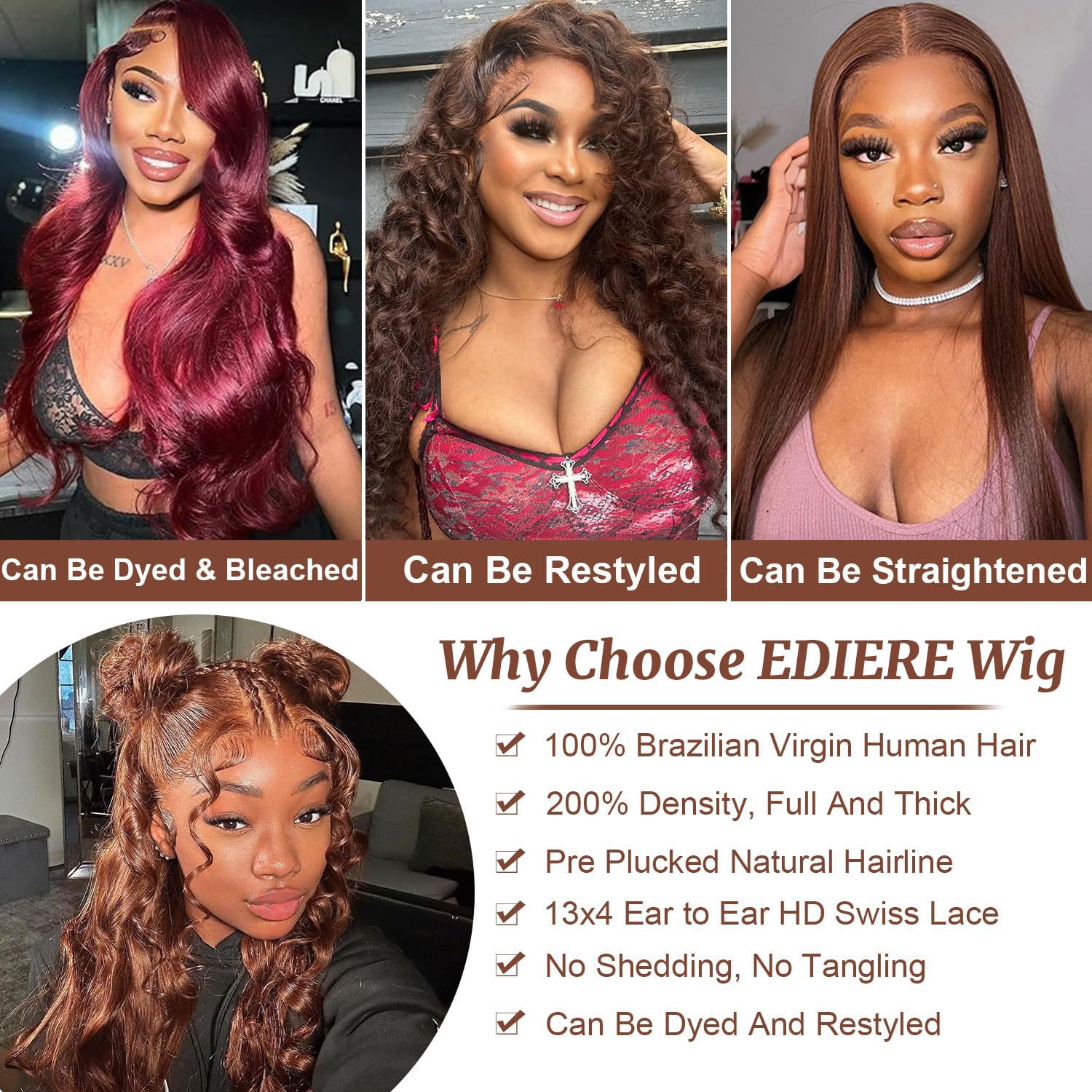 ediere glueless cap with adjustable straps and four combs for secure wear