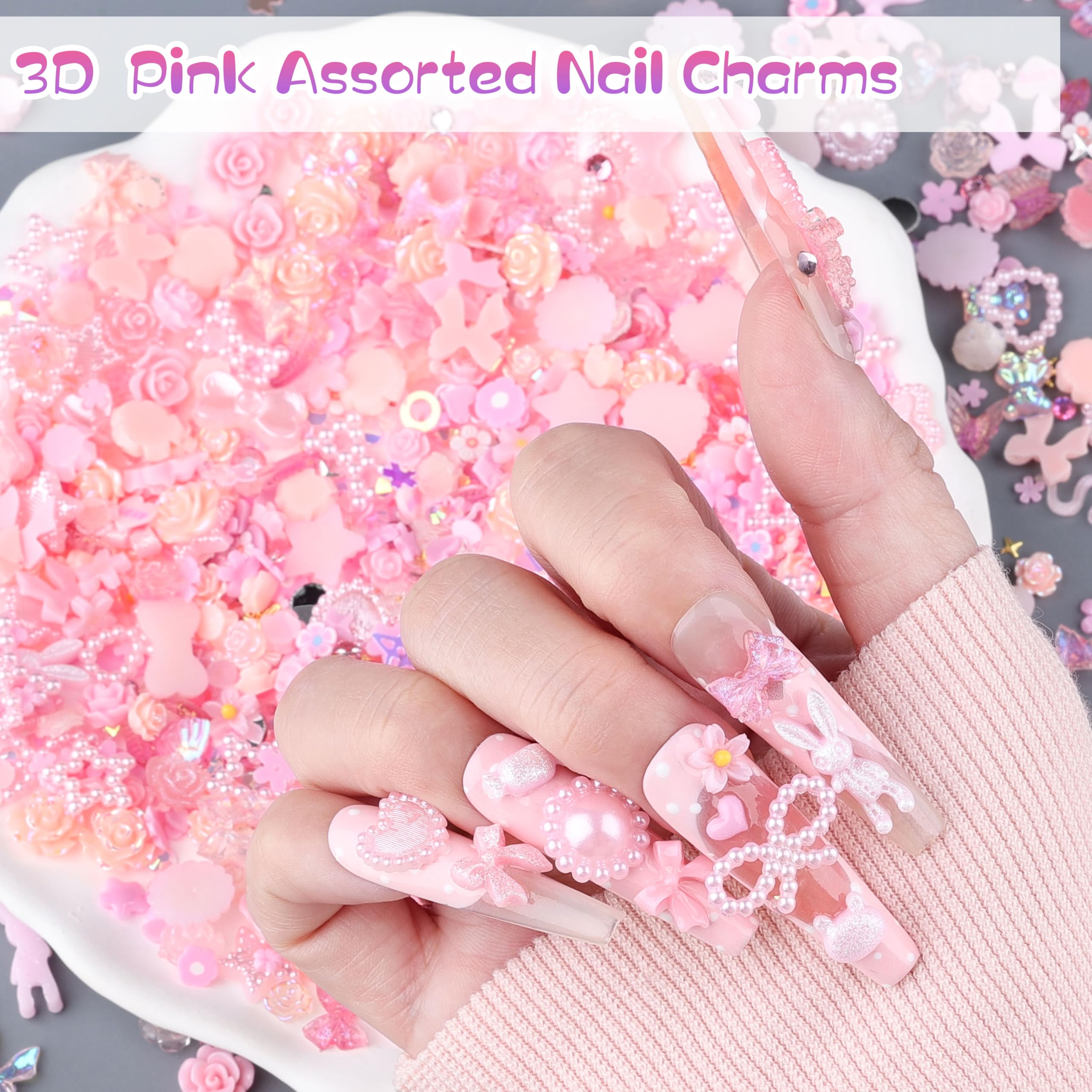 editTime adorno 3D para uñas, corazón rosa, diseño elegante para eventos