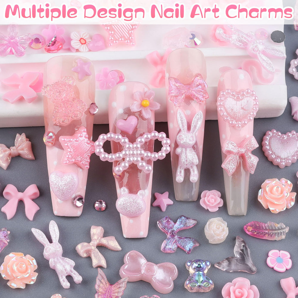 editTime adorno 3D para uñas, estrella rosa, destellos glamorosos en acabado moderno