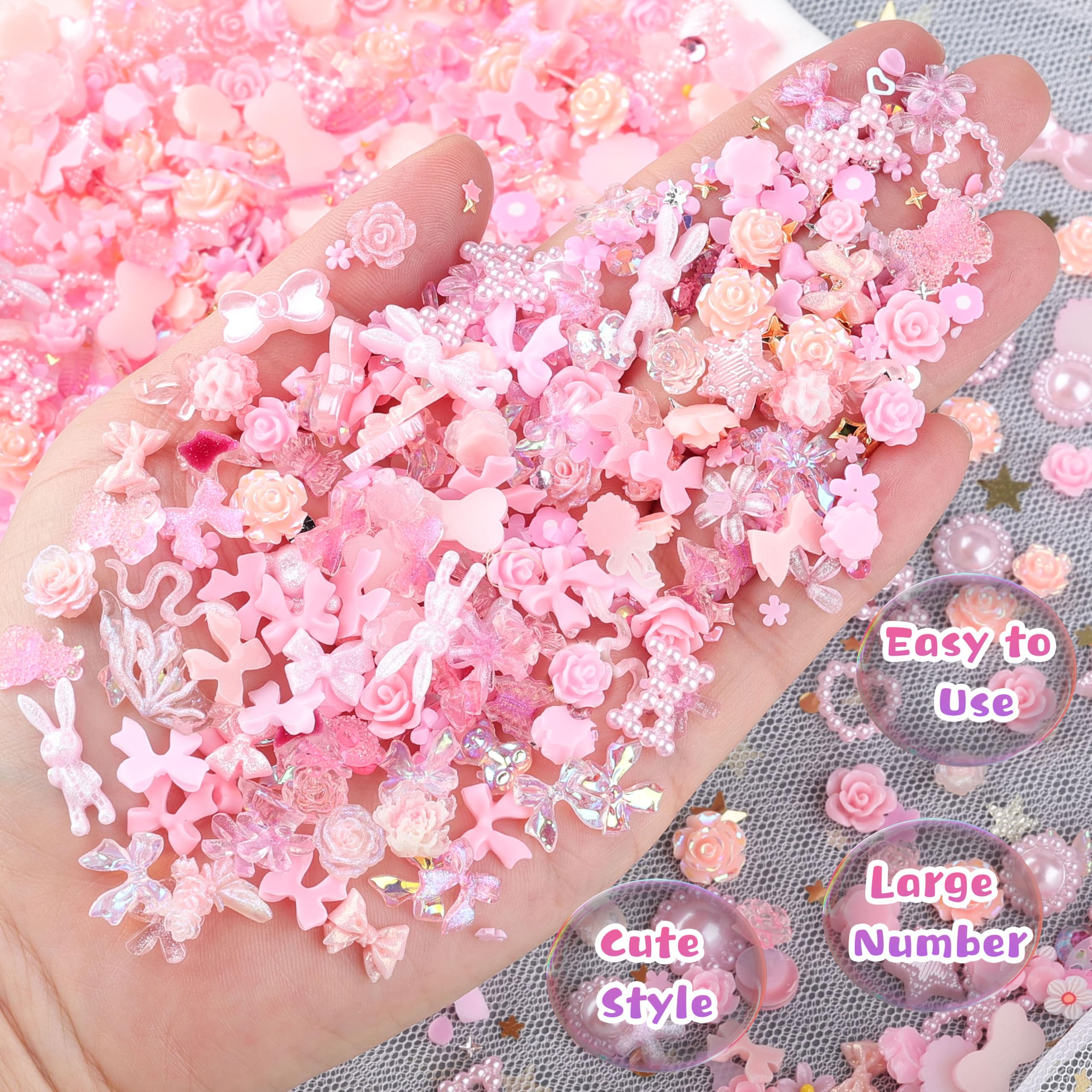 editTime adorno 3D para uñas, luna rosa, toque místico y luminoso