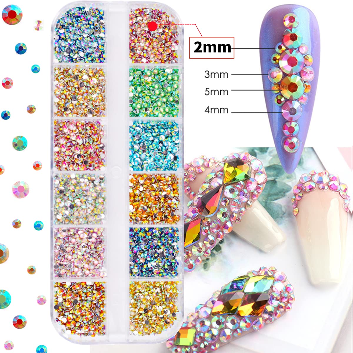 EditTime solid color rhinestones 2mm for bold accents on nails