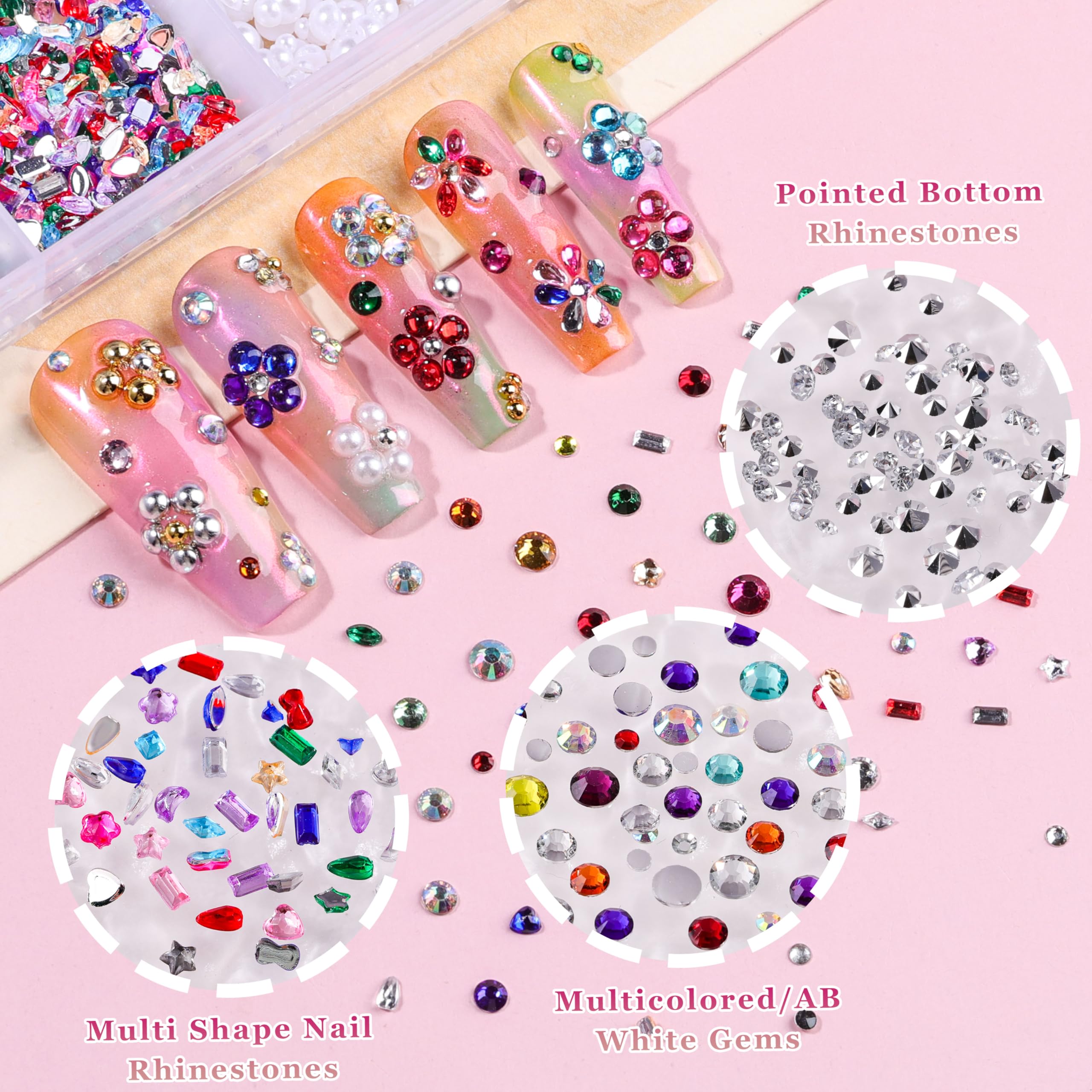 EditTime 8000 piezas charms uñas diamantes y perlas para brillos sutiles.