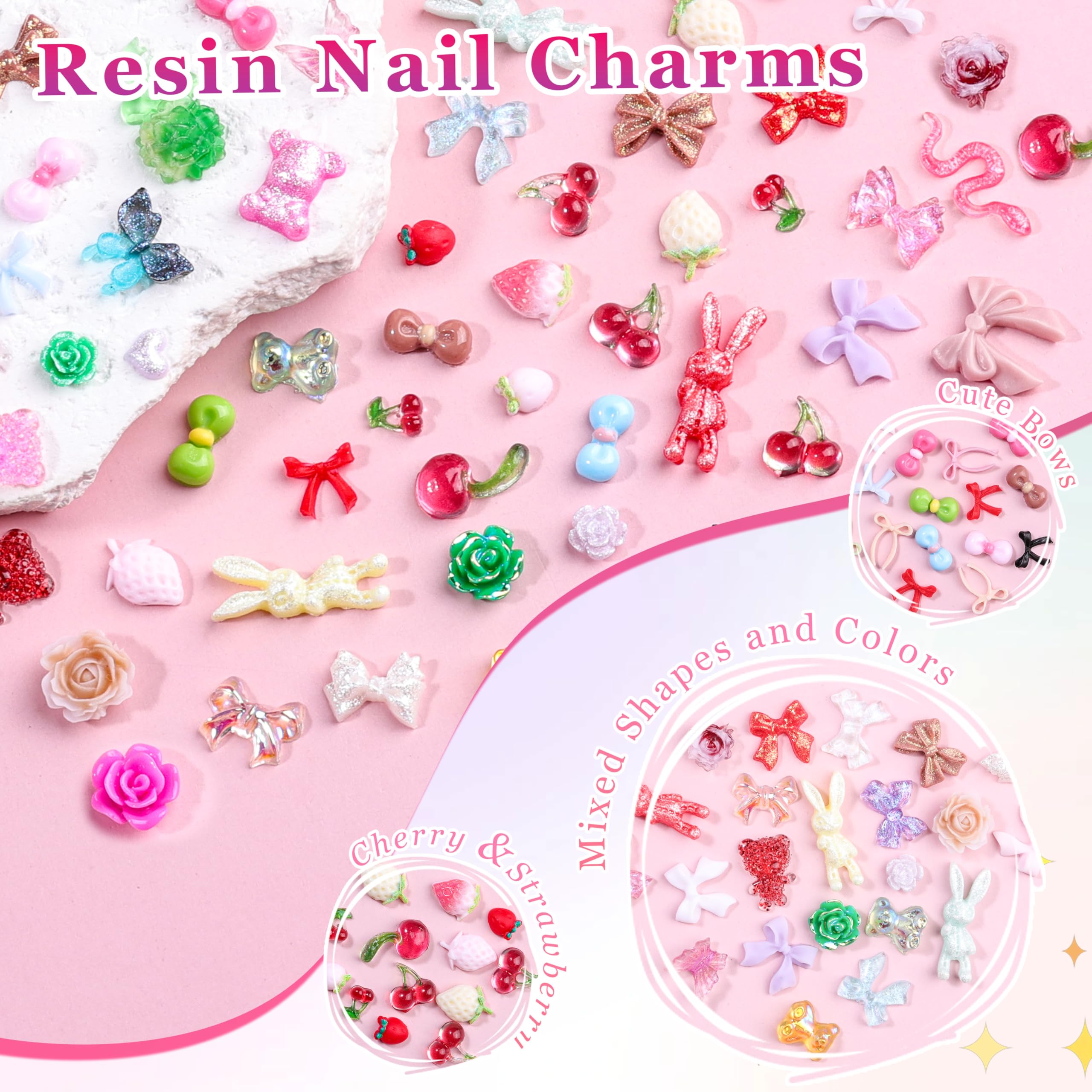 EditTime 8000 piezas charms uñas mariposas lazos estrellas para estilos llamativos.