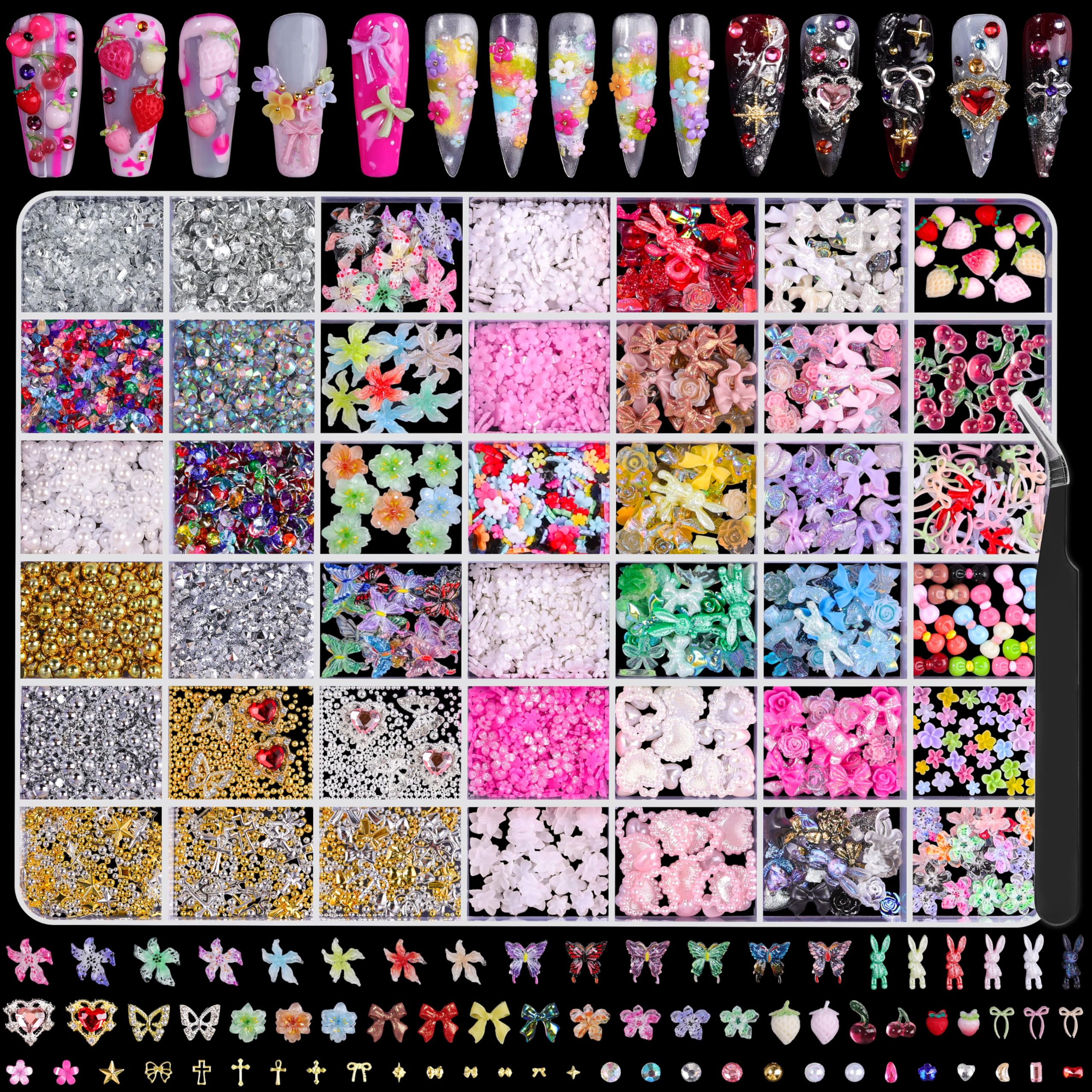 EditTime 8000 piezas charms uñas variedades-resina acrilico para diseños duraderos.