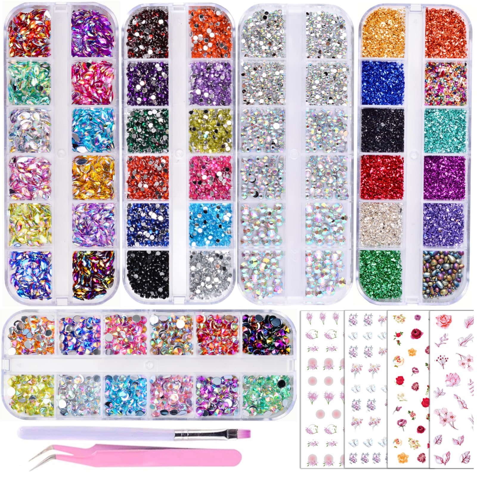 EditTime kit de piedras para uñas 3D multicolor para diseños vibrantes.