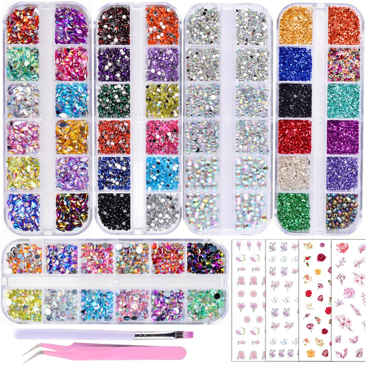 EditTime kit de piedras para uñas 3D multicolor para diseños vibrantes.