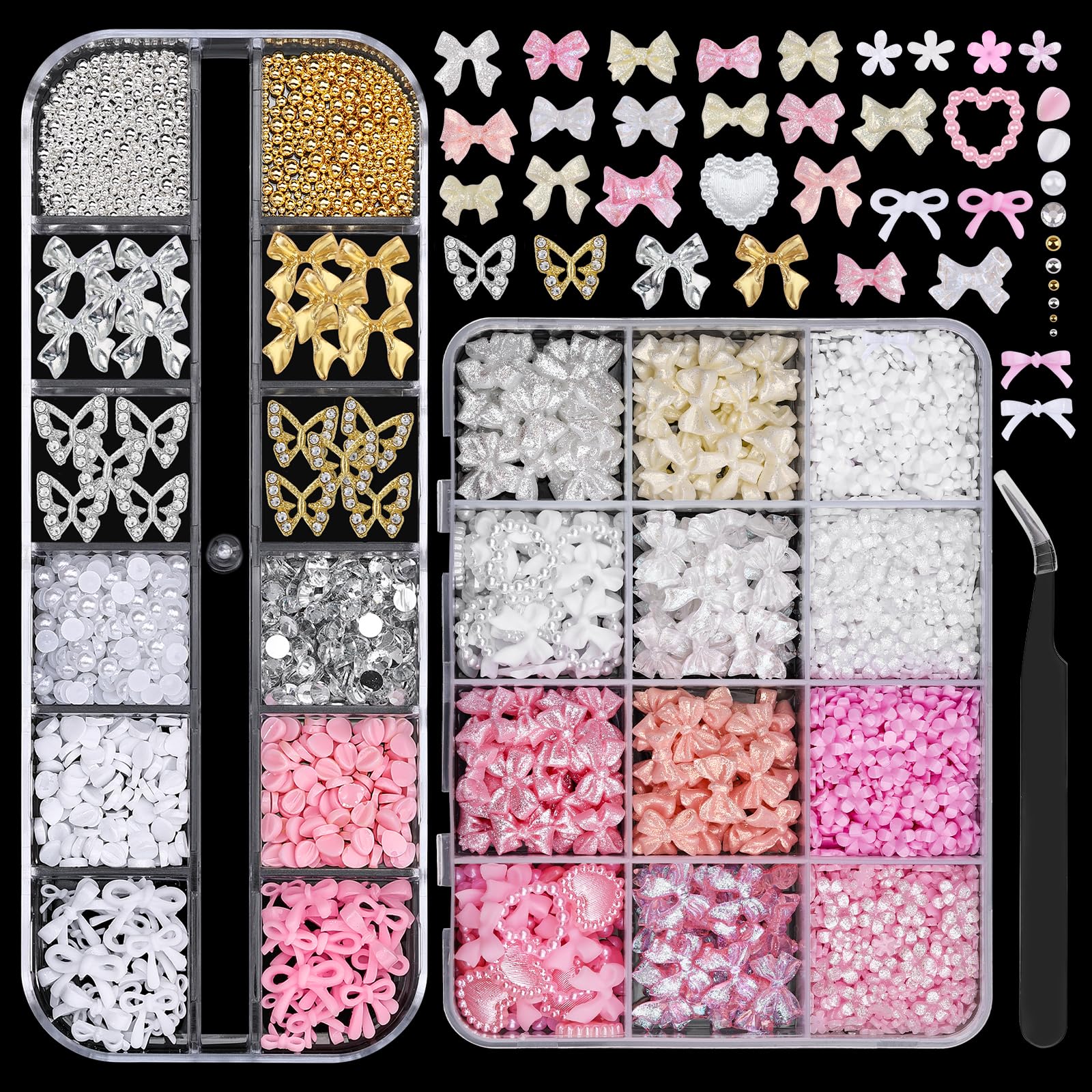 EditTime lazos rosa y blanco tridimensionales para uñas con toque femenino.