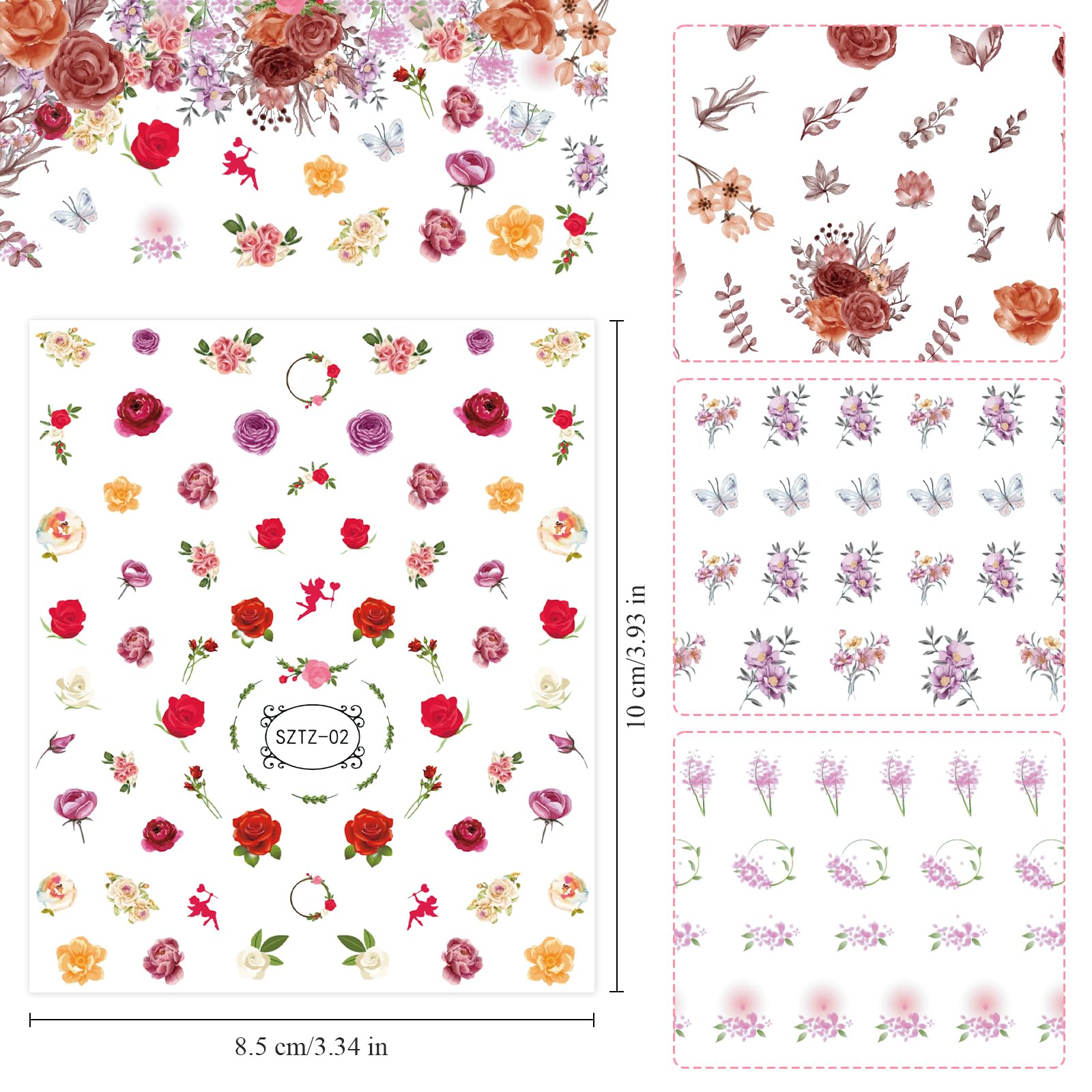 EditTime pegatinas florales para uñas, 4 hojas para estilos delicados.