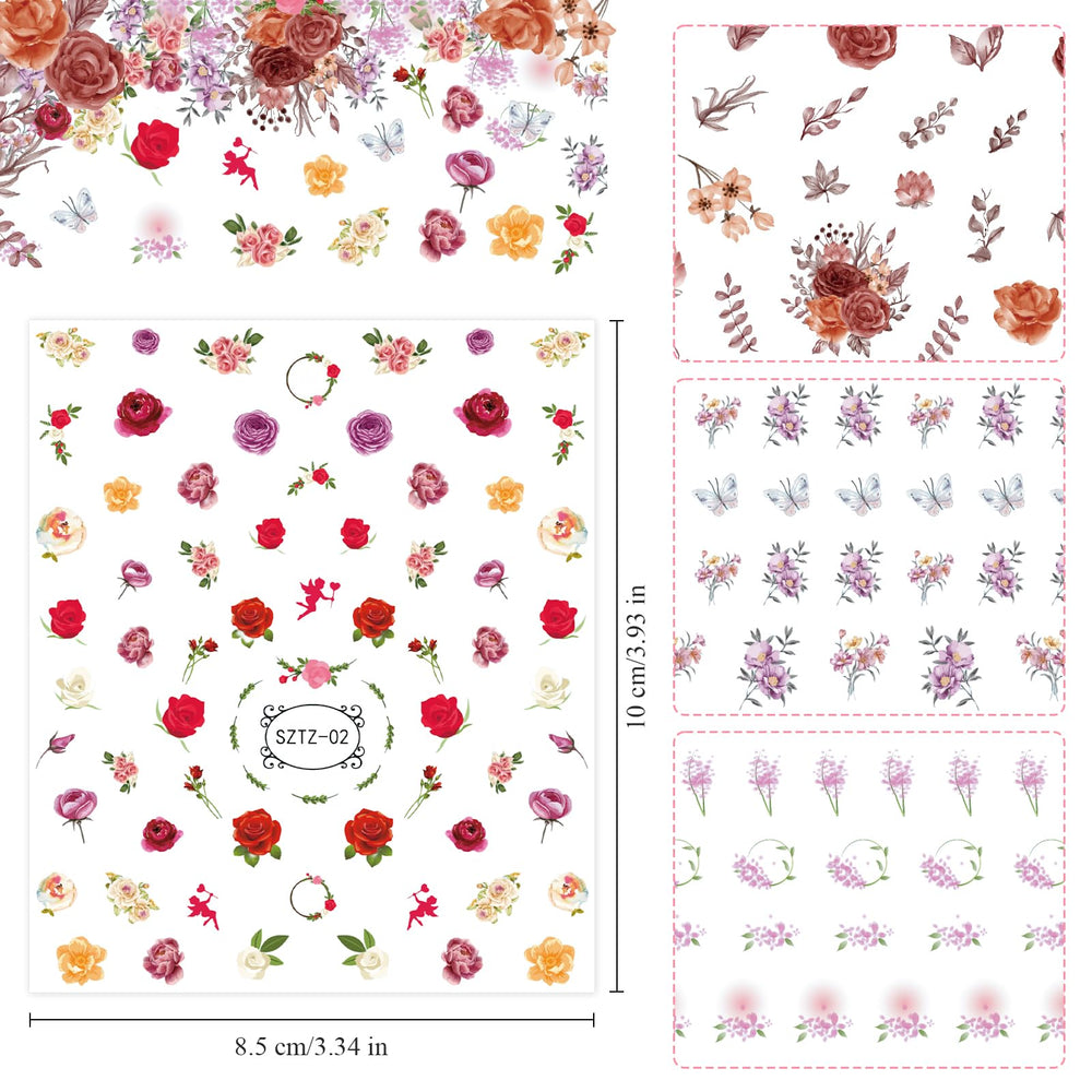 EditTime pegatinas florales para uñas, 4 hojas para estilos delicados.