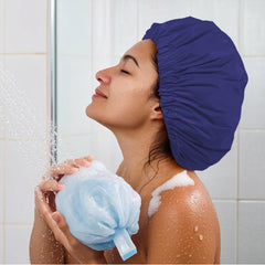 Edoneery bath cap on the washroom shows easy use during showers and spa routines.