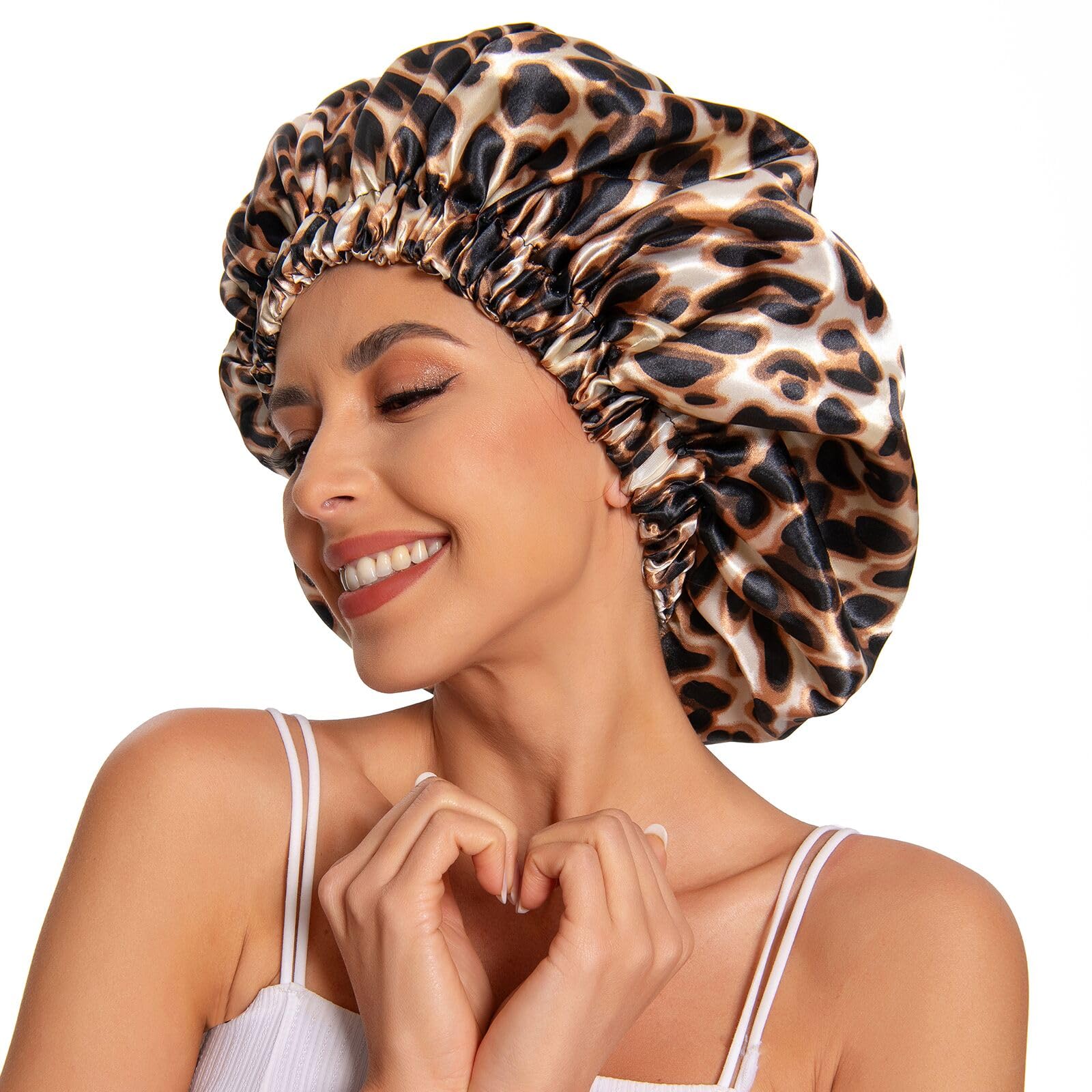 Edoneery bonete satinada Leopardo para dormir, cabello suave y protegido durante la noche