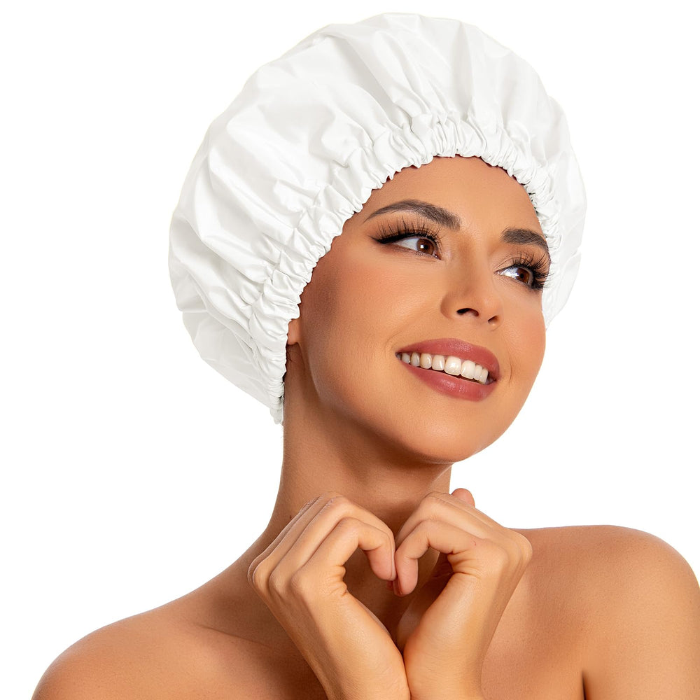 Gorra de ducha Edoneery para mujer, gran tamaño, impermeable y seca el cabello.