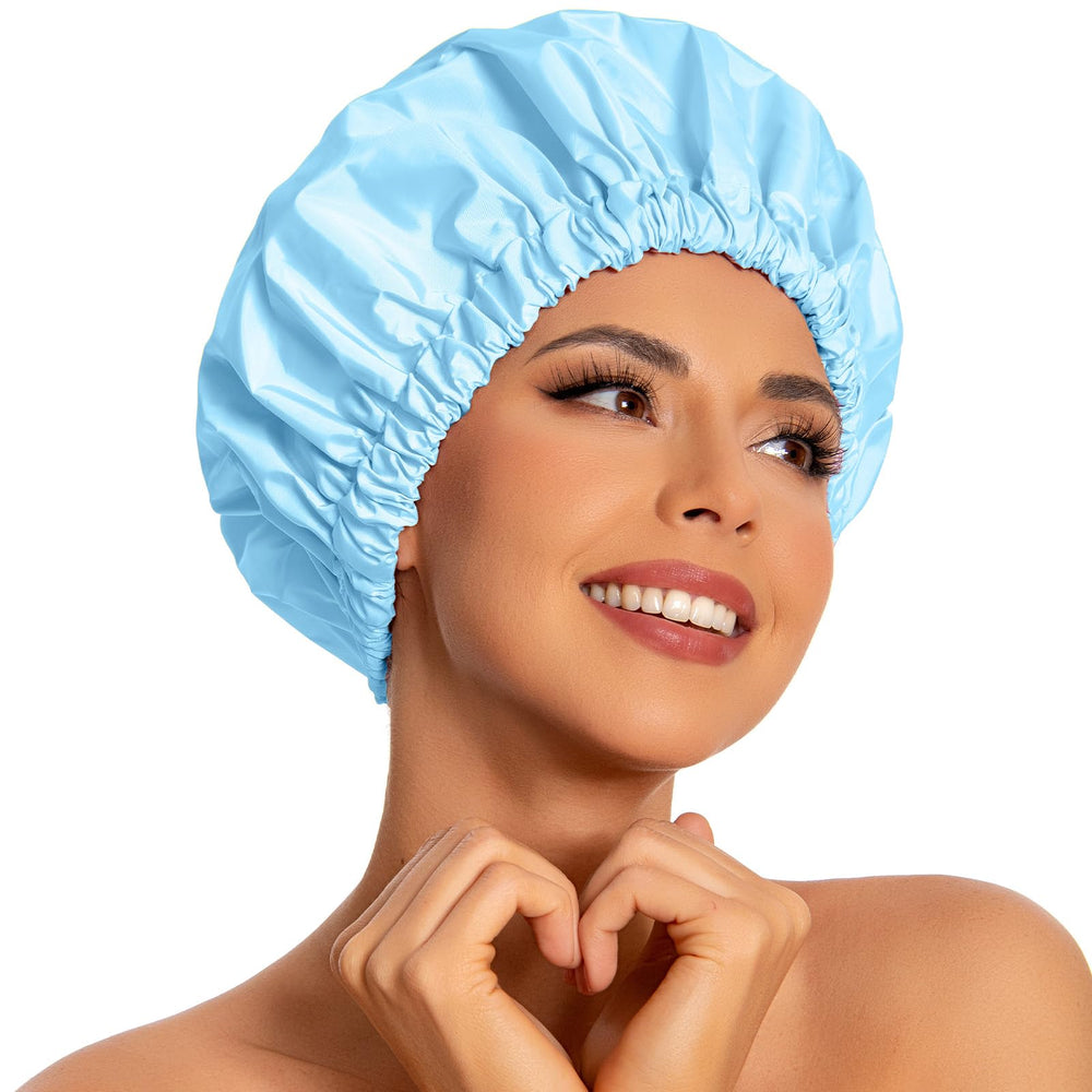 Gorro de ducha Edoneery para mujer, tamaño grande, mantiene el cabello seco durante la ducha.