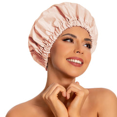 Gorro de ducha Edoneery para mujer, color beige, mantiene el cabello seco durante la ducha