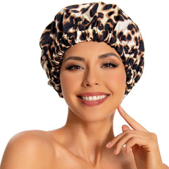 Gorro de ducha Edoneery para mujer con leopardo protege el cabello.