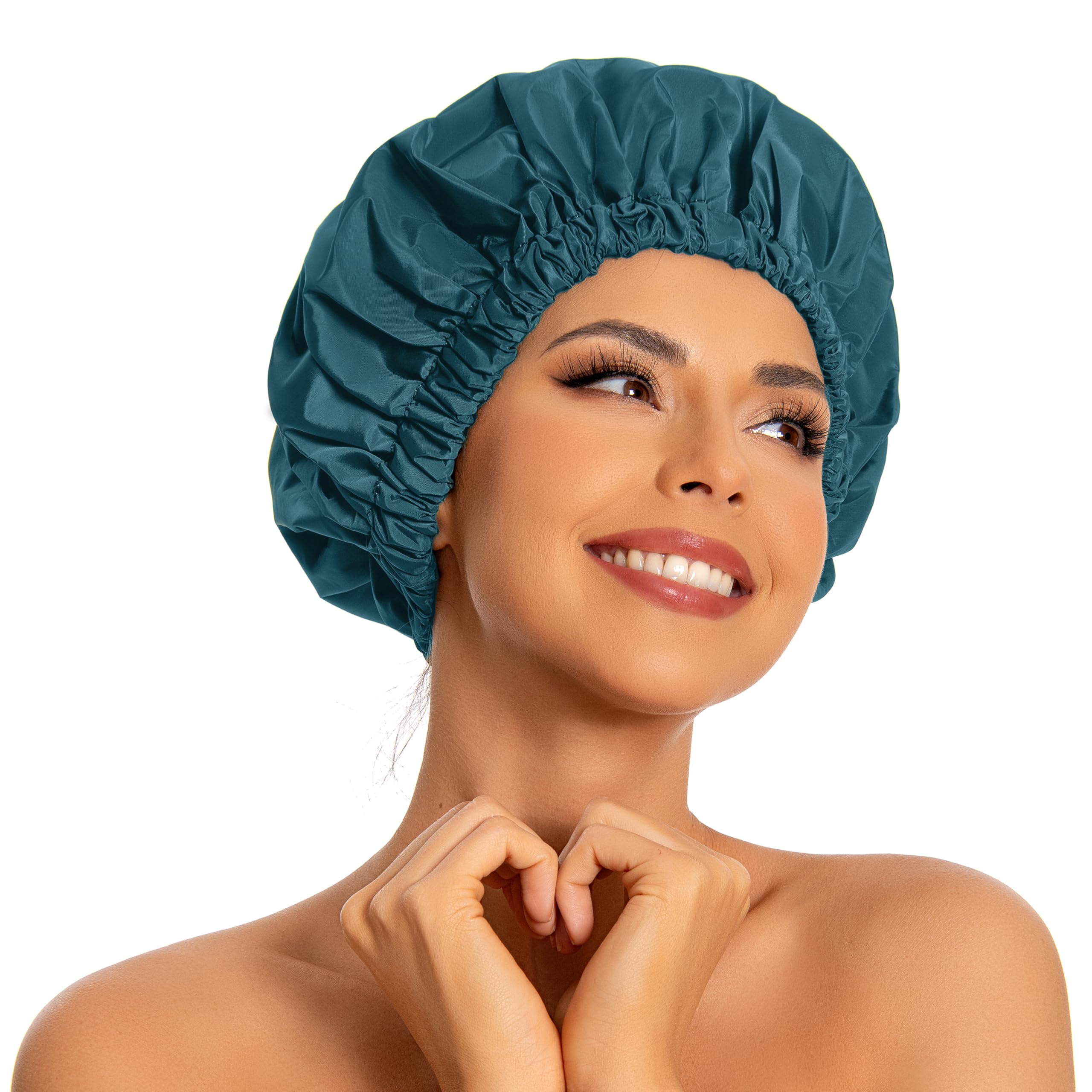 Gorro de ducha Edoneery reutilizable para mujer, protege el cabello durante la ducha.