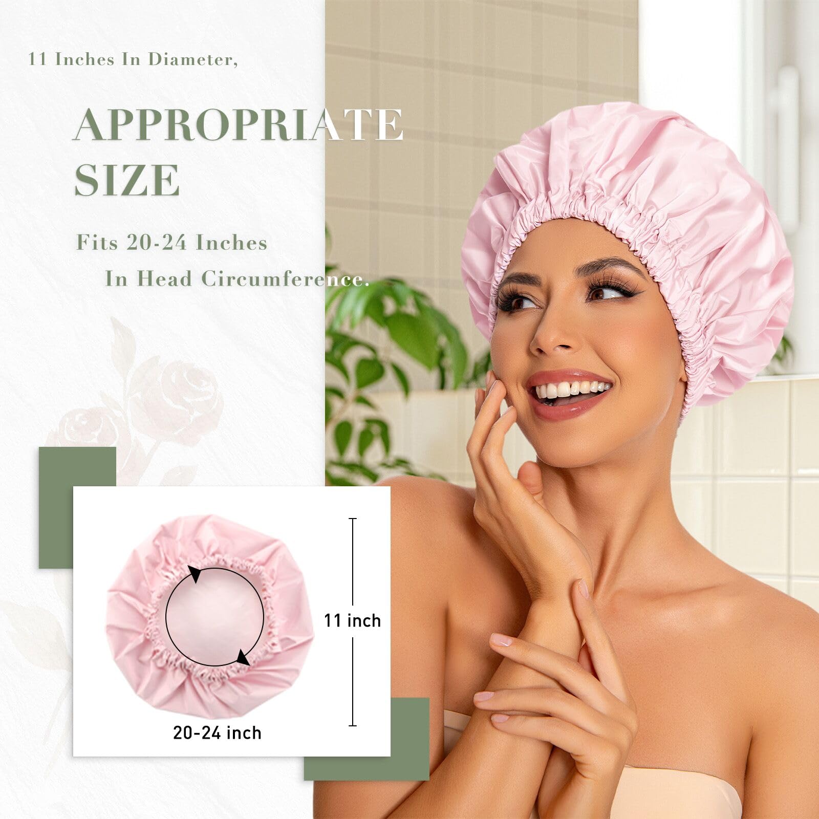 Gorro de ducha Edoneery rosa impermeable y cómodo para cabello