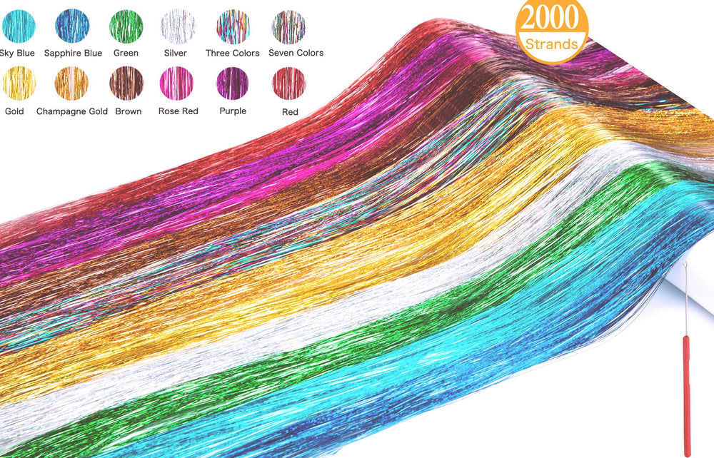 Edoneery hair tinsel closeup shows vibrant strands for dazzling party looks