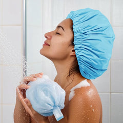 Edoneery long-hair shower cap provides full coverage against splashes.