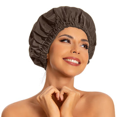 Edoneery reusable shower cap waterproof large dark coffee keeps long hair dry during showers