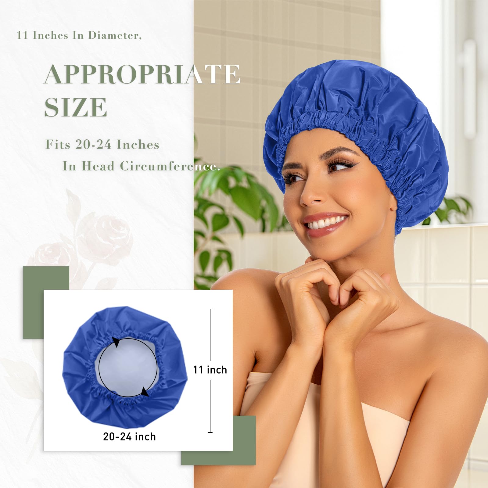 Edoneery shower cap, back view showing ample interior for braids or curls.