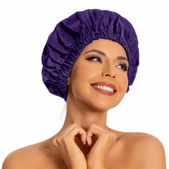 Edoneery reusable shower cap on head with secure fit for long hair during showers