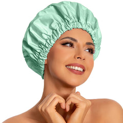 Edoneery reusable shower cap front view for long hair, large size, secure fit