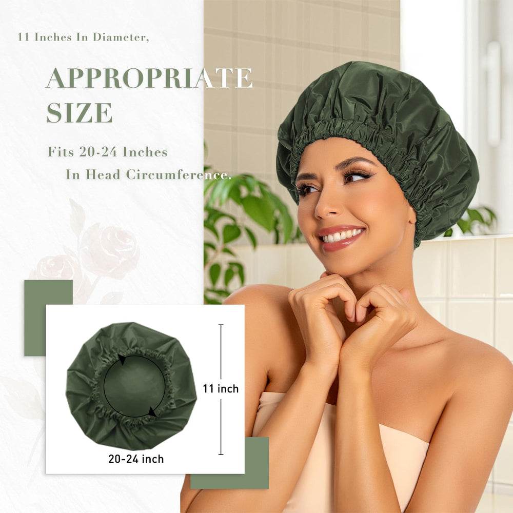 Edoneery reusable shower cap, side view, protects hair during showers