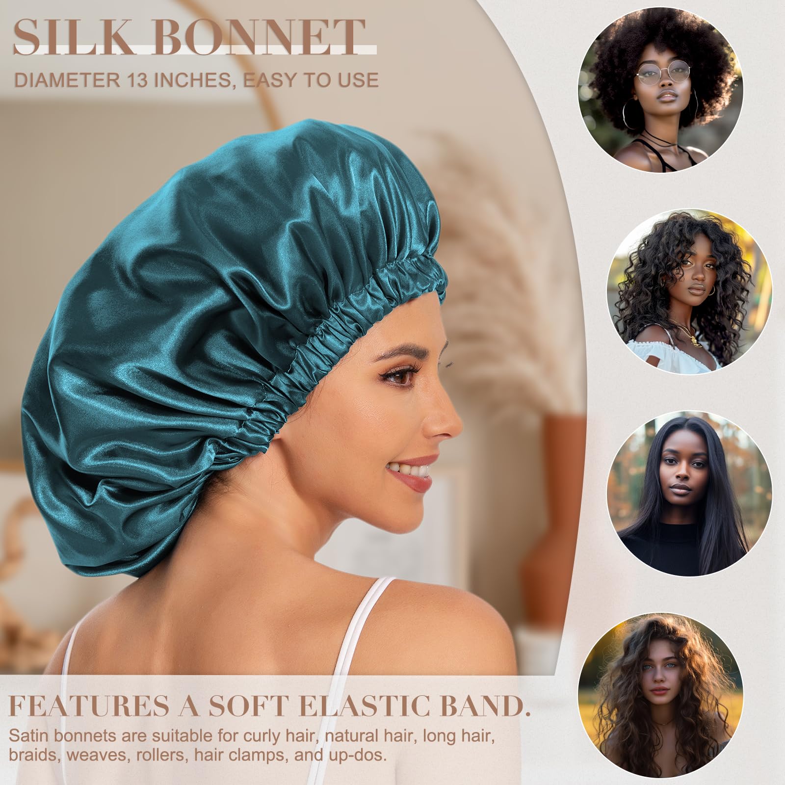 Edoneery satin bonnet blue zircon night-use design protects curls and preserves moisture.