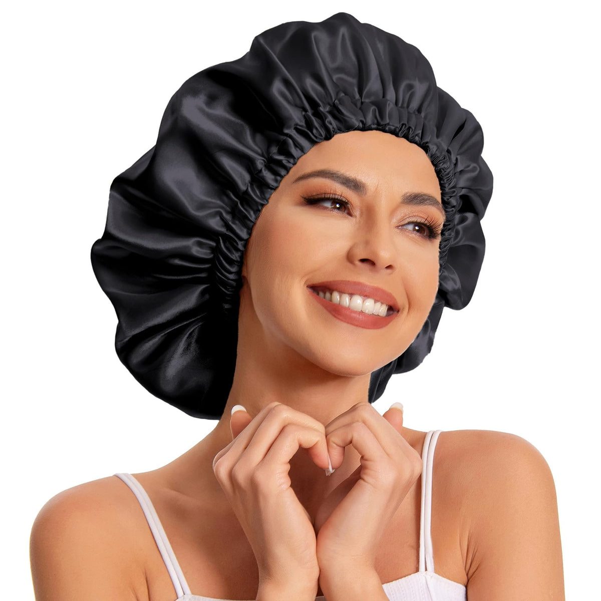 Edoneery satin bonnet's soft material gently protects hair during sleep.