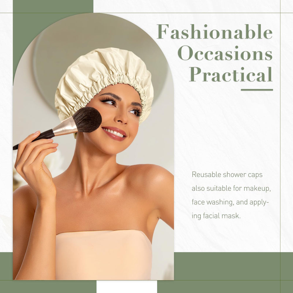 Edoneery shower cap with elastic band ensures a secure fit for all hair styles.