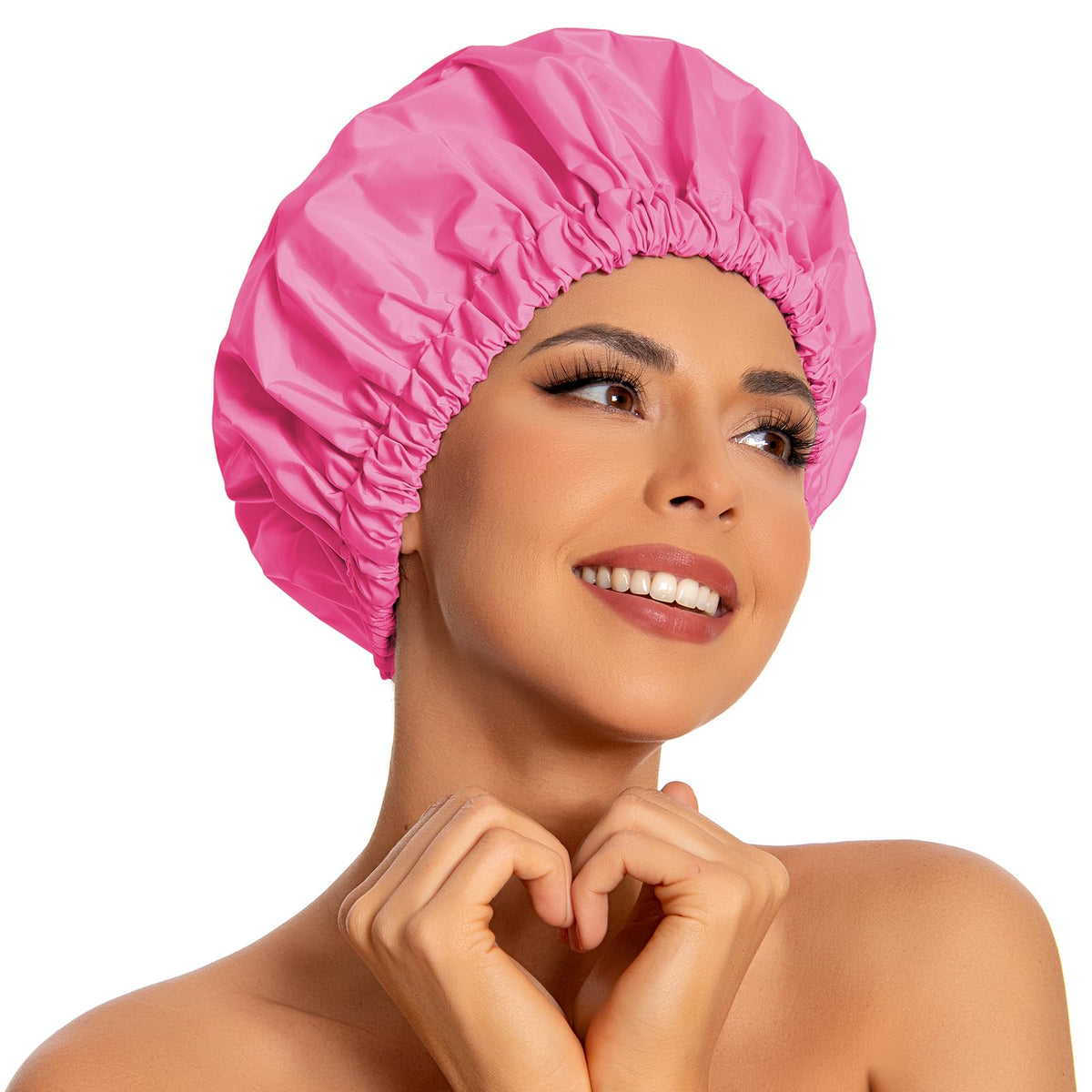 Edoneery shower cap rose red front view secure fit for comfortable wear